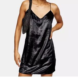 Topshop glitter velvet slip dress in black size 4 sleeveless mini classic